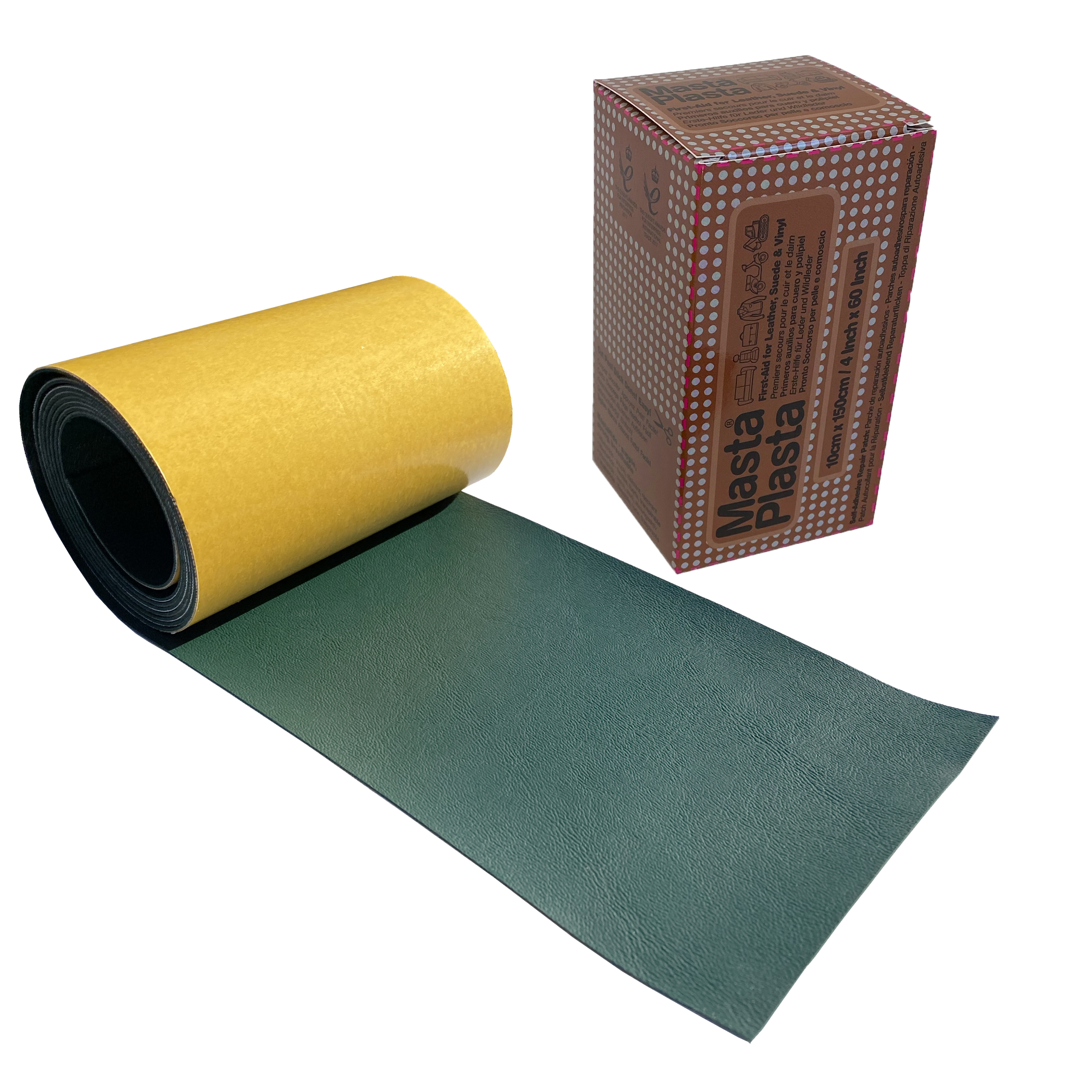 MastaPlasta Instant Leather Repair Tape Green 60 x 4 in (150cm x 10cm). Self-Adhesive Repair for Sofas, Chairs, Car Seats, Bags and More. Fast, Easy
